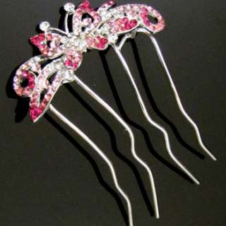    1p Austrian rhinestone crystal butterfly hair comb fork