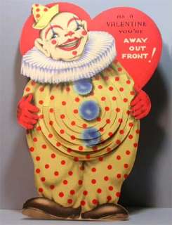 Vintage Valentines Day Card CLOWN w/Pop Up BELLY 1940s  