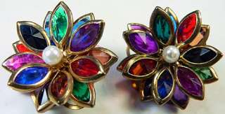 Vintage Multi Colored Stain Glass Flower Petal JULIANA Style Clip 