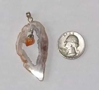 Brazilian Geode Slice and Citrine Crystal Pendant  