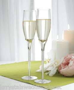 Tube Stem with Crystal Stones Flutes Toasting Glasses  