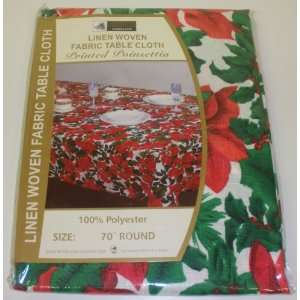   CHRISTMAS POINSETTA DESIGN FABRIC TABLECLOTH LINEN WEAVE Home