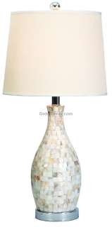 Set of 2 White Shell Table Lamps, Contemporary Pair  
