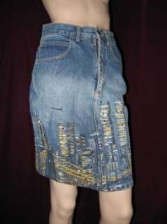 PRE 911~NEW YORK CITY SKYLINE TWIN TOWERS DENIM SKIRT  