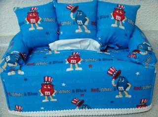 PATRIOTIC RED WHITE & BLUE TISSUE BOX COVER COUCH