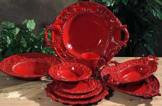 Red TUSCAN Horchow 16pc DINNERWARE SET BAROQUE DESIGN  