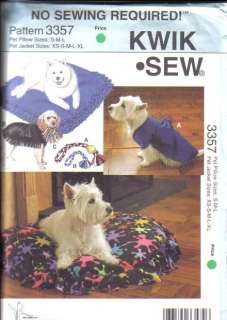 Kwik Sew Pet Sewing Pattern Dog Clothes Cat Toys Accessories Size XS S 