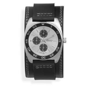   Black Leather Band with Round Face Mens Fashion Watch Jewelry
