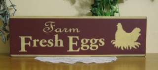 Prim Large Farm Fresh Eggs wood sign rooster chicken  