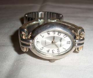   Silvertone Majestron Wristwatch Watch Oval Face Elastic Band  