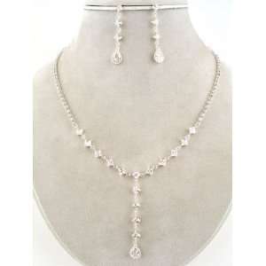    Rhinestone Diamond Drop Choker Necklace & Earrings SET Jewelry