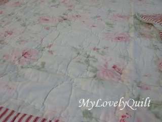   Pale Pink Green Hand Quilted Ruffle Patchwork BEDSPREAD Quilt Set KING