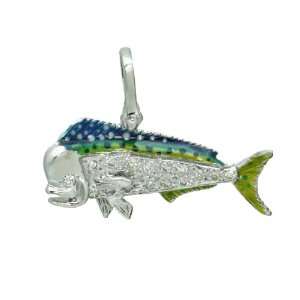   14K White Gold Diamond Mahi Mahi Fish Pendant Albert Faz Jr. Jewelry