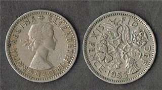 BRITISH WEDDING SIXPENCE Elizabeth II 1955 UK ENGLAND COINS  
