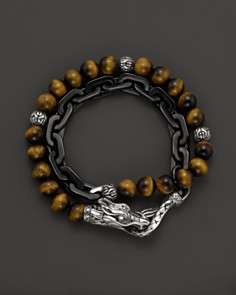 John Hardy Mens Naga Double Wrap Link Bracelet With Tigers Eye