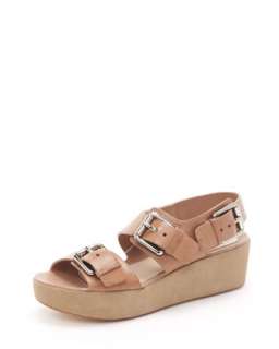 Leather Silver Wedge Sandal  