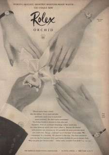   Rolex Ladys Orchid Wrist Watch Flower Vintage 50s Print Ad  