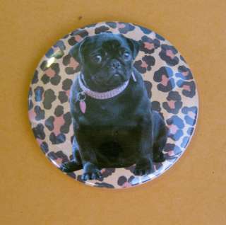 blk PUG DOG on leopard funky keychain OR pocket Mirror  