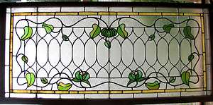 ANTIQUE ARTS AND CRAFTS STYLE STAINED GLASS LILY WINDOW  