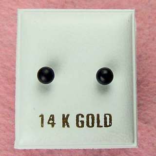 14K White Gold   4mm Black Onyx Ball Stud Earrings  