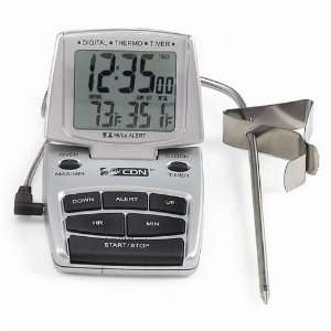  Silver Digital Probe Thermometer/Timer/Clock   14 To 392F 