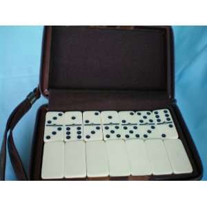  Dominoes in Brown Leather Case    as shown Everything 