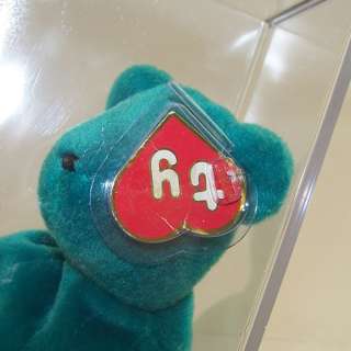 AUTHD   OLD FACE TEAL TEDDY (1ST GEN HANG TAG) TY BEANIE BABY BEAR 