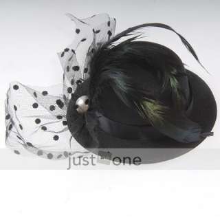 Feather Gauze Hat Headdress Hair Clip Decoration Black  