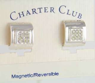 Sterling Ep Magnetic Square Huggie CZ Reversible Earrings  