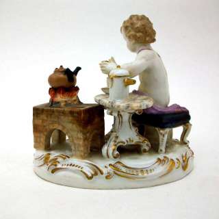 Meissen Putto Making Hot Chocolate German Porcelain Figurine large 