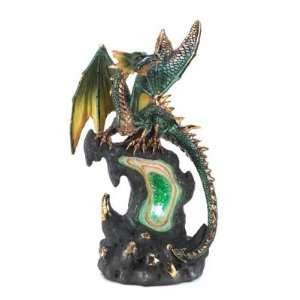  Jade Fire Lighted Faux Green Geode Dragon Mythic Figure 