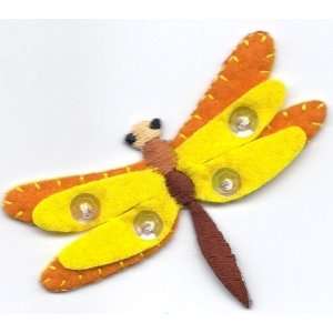 BUY 1 GET 1 OF SAME FREE/Dragonfly,Yellow w/ Beads & Sequins Iron On 