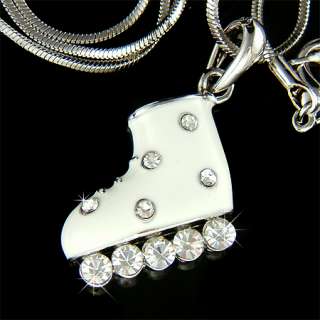   Crystal ~White Ice Skating Shoes Roller Skate Pendant Chain Necklace