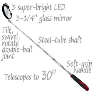 Telescoping Lighted Inspection Mirror 3 1/4 Glass Mirror