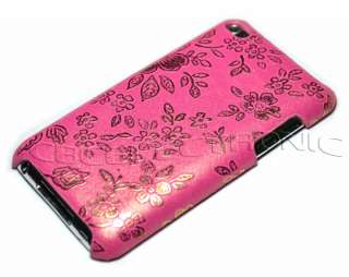 New Pink flower embossed hard case cover for ipod touch 4 4G  
