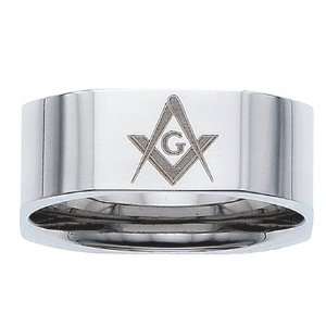   8mm Stainless Steel Masonic Freemason Mason Blue Lodge Ring (Size 10