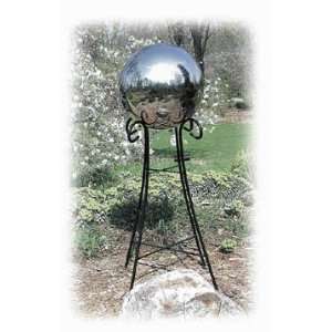  12 Inch Silver Stainless Steel Gazing Globe with Wrought 