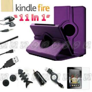 For Kindle Fire 360°Rotat​ing Case Cover/Car Charger/USB Cable 