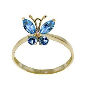    14k Solid Gold Blue Topaz Butterfly Ring   Size 7.0 Jewelry