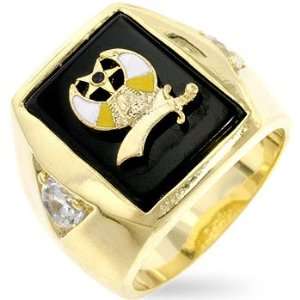  Mens Ring   Gold Plated with Sword on Top and Clear CZ on 