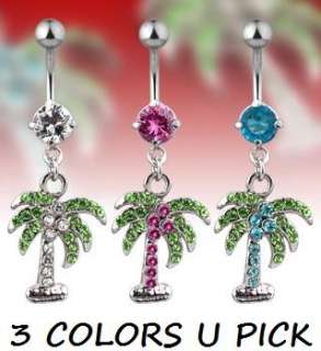   TREE BELLY NAVEL RING GEM PAVED CZ DANGLE B499 BUTTON PIERCING JEWELRY
