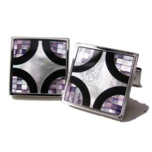 New Age Purple Star Mosaic Mother of Pearl and Onyx Cufflinks DD DI205 