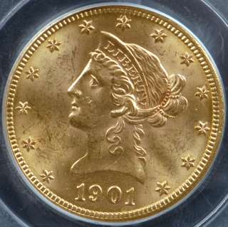 This is a 1901 $10 Gold Liberty Head Eagle graded and authenticated by 