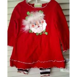 Flapdoodles Baby Girl Holiday Sleigh Red Santa Claus Top & Black/White 