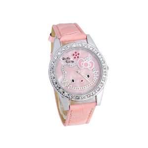  Pink Leather Hello Kitty Watch with Chystals on Bezel 