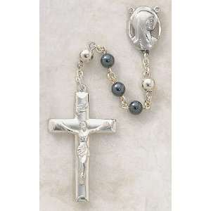  Hematite Sterling Silver Catholic 6MM Semi Precious Rosary 