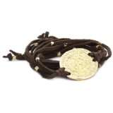 Ettika Brown Leather Wrap Bracelet Gold Colored Phaistos Coin Charm