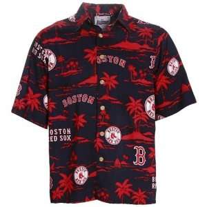 Reyn Spooner Boston Red Sox Navy Blue Scenic Print Hawaiian Shirt 