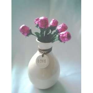 Pink Solid Milk Chocolate Sweetheart Roses Gift Vase (1/2 Doz)  