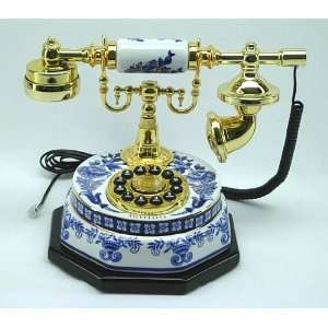  8 Antique Style White and Blue Telephone